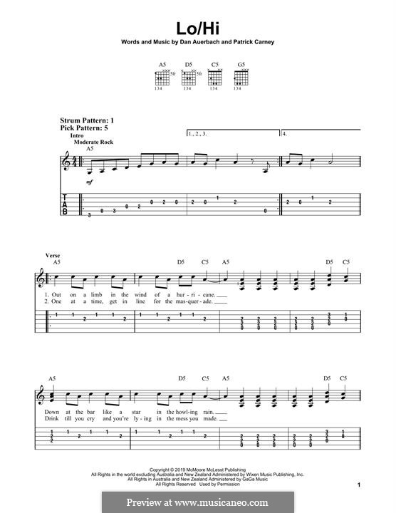 Lo/Hi (The Black Keys): For guitar with tab by Daniel Auerbach, Patrick Carney