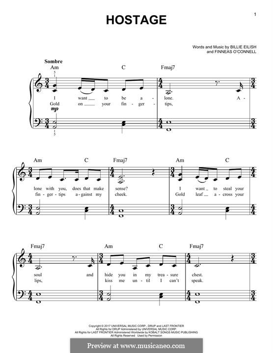 Hostage: For piano by Finneas O'Connell, Billie Eilish