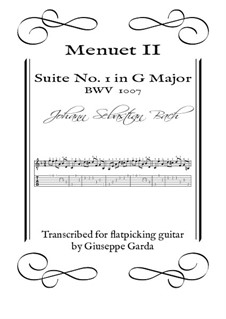 Suite for Cello No.1 in G Major, BWV 1007: Menuet II, for acoustic guitar (flatpicking) by Johann Sebastian Bach