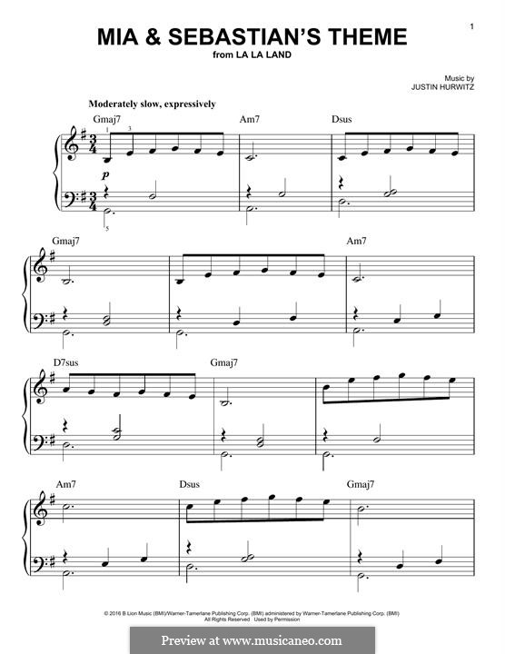 Mia and Sebastian's Theme (from La La Land): For piano by Justin Hurwitz