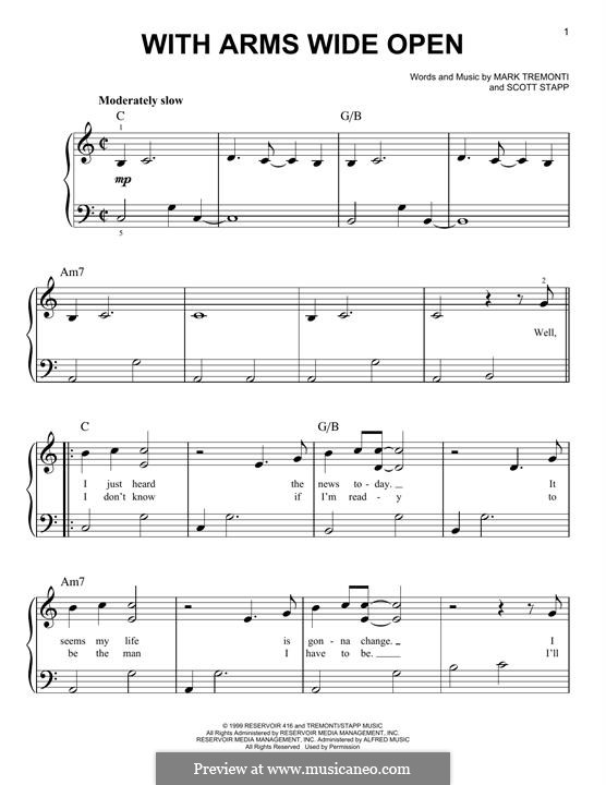 With Arms Wide Open (Creed): For piano by Mark Tremonti, Scott Stapp