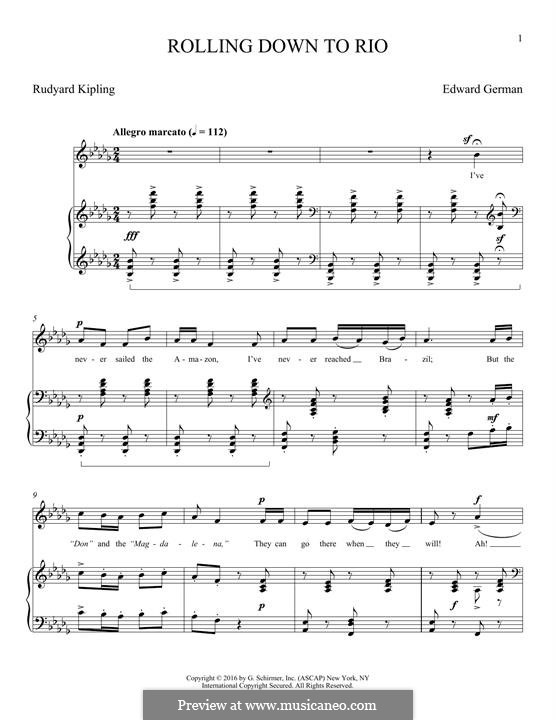 Rolling Down to Rio: For voice and piano by Edward German