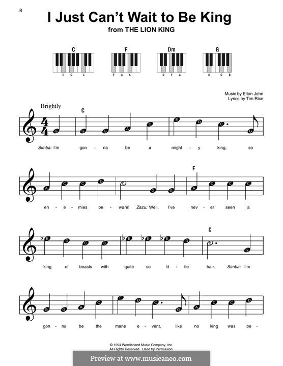 I Just Can't Wait To Be King (from The Lion King): For easy piano by Elton John