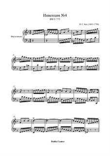 No.4 in D Minor, BWV 775: For piano by Johann Sebastian Bach