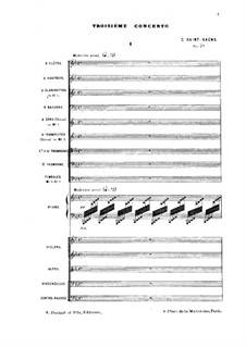 Concerto for Piano and Orchestra No.3 in E Flat Major, Op.29: Full score by Camille Saint-Saëns
