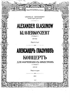 Concerto for Piano and Orchestra No.1 in F Minor, Op.92: Full score by Alexander Glazunov