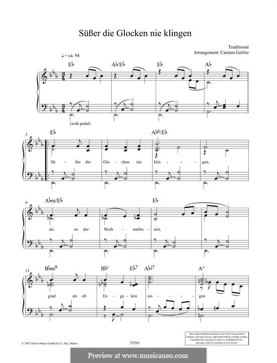 Süsser die Glocken nie klingen: For piano by folklore
