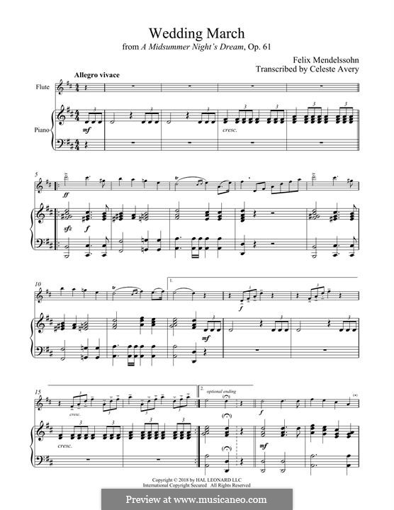 Wedding March (Printable Scores): For flute and piano by Felix Mendelssohn-Bartholdy