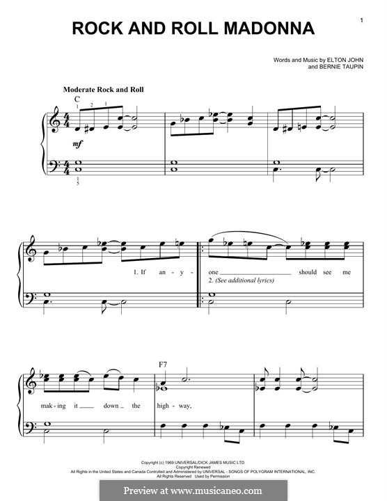 Rock and Roll Madonna (from Rocketman): For piano by Elton John