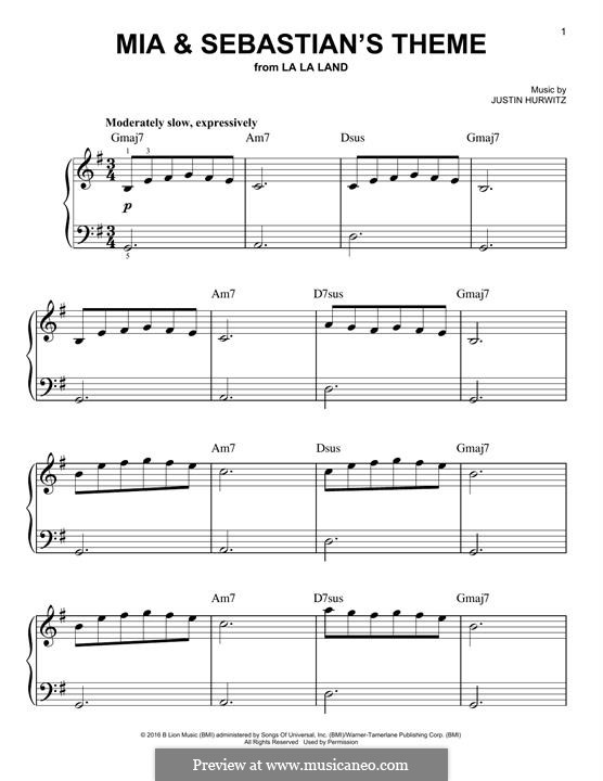 Mia and Sebastian's Theme (from La La Land): For piano by Justin Hurwitz