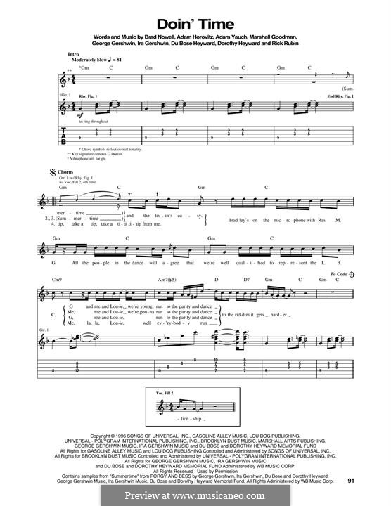 Doin' Time (Lana Del Rey): For guitar with tab by George Gershwin, Adam Horovitz, Adam Yauch, Brad Nowell, Marshall Goodman