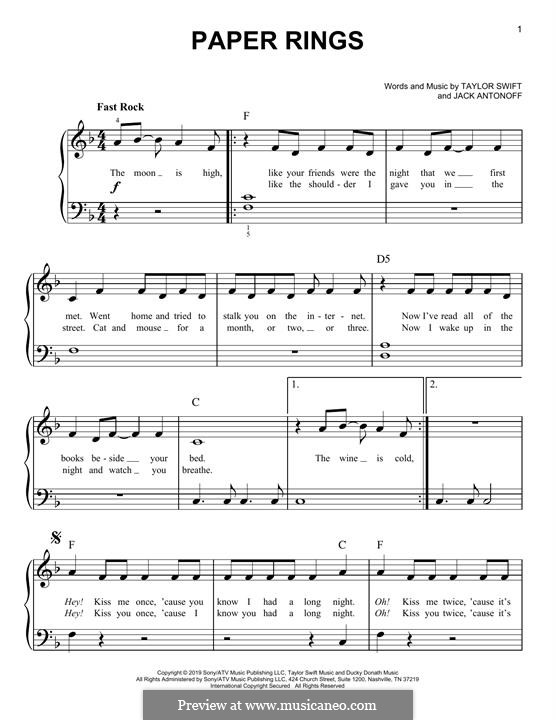 Paper Rings by T. Swift, J. Antonoff sheet music on MusicaNeo