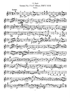 Sonata for Violin and Harpsichord No.5 in F Minor, BWV 1018: Arrangement for violin and piano – solo part by Johann Sebastian Bach