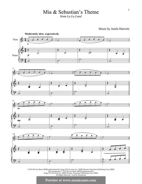 Mia and Sebastian's Theme (from La La Land): For flute and piano by Justin Hurwitz