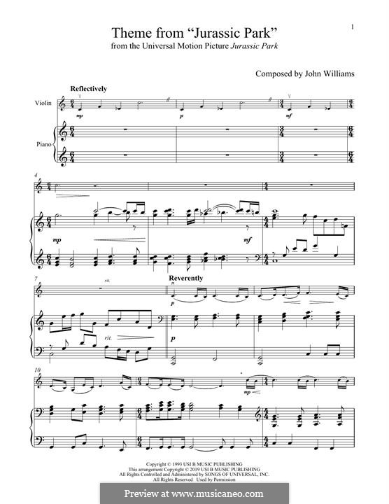 Theme from Jurassic Park: For violin and piano by John Williams