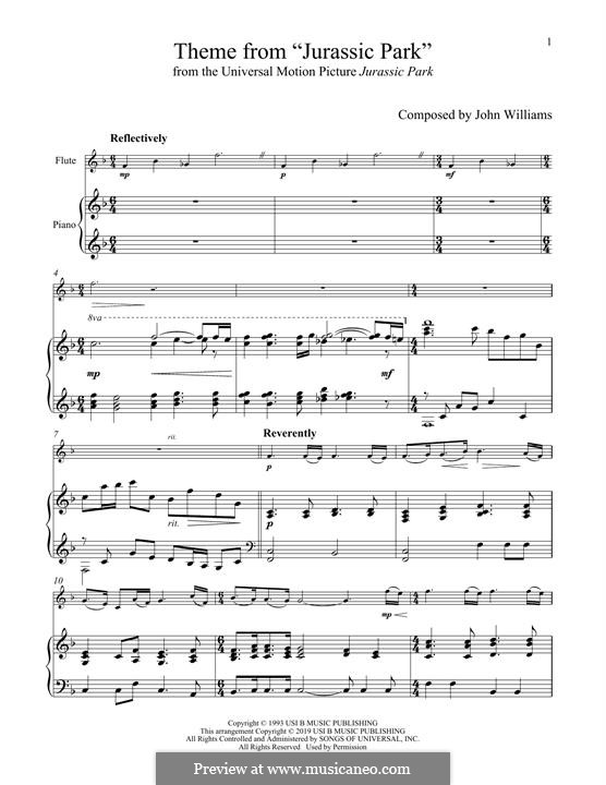 Theme from Jurassic Park: For flute and piano by John Williams