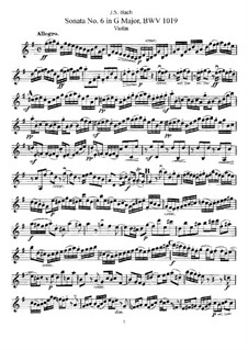 Sonata for Violin and Harpsichord No.6 in G Major, BWV 1019: Arrangement for violin and piano – solo part by Johann Sebastian Bach