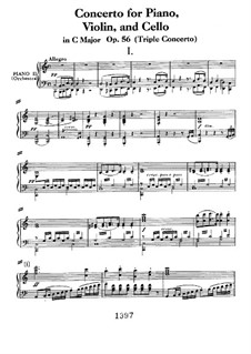 Concerto for Violin, Cello, Piano and Orchestra , Op.56: Allegro, for violin, cello, and two pianos four hands by Ludwig van Beethoven