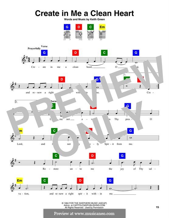 Create in Me a Clean Heart: Melody line by Keith Green