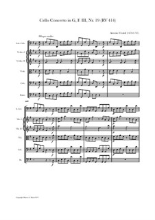 Concerto for Cello and Strings in G Major, RV 414: Score and parts by Antonio Vivaldi