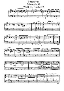 Six Minuets for Orchestra, WoO 10: Minuet No.2. Version for piano by Ludwig van Beethoven