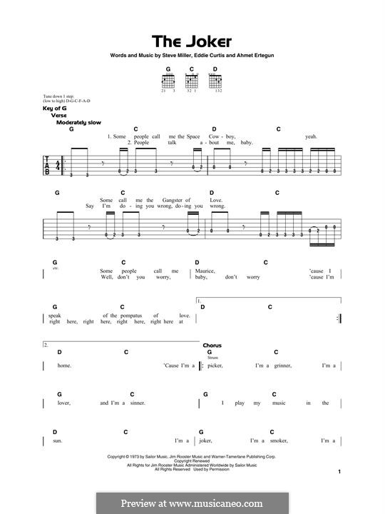 The Joker (Steve Miller Band): For guitar by Ahmet Ertegun, Eddie Curtis, Steve Miller