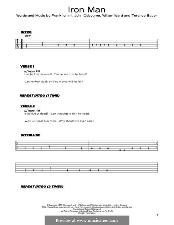 Iron Man (Black Sabbath): For guitar with tab by Geezer Butler, Ozzy Osbourne, Tony Iommi, Bill Ward