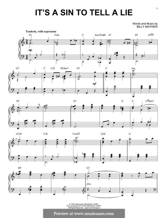 It's a Sin to Tell a Lie: For piano (jazz version) by Billy Mayhew