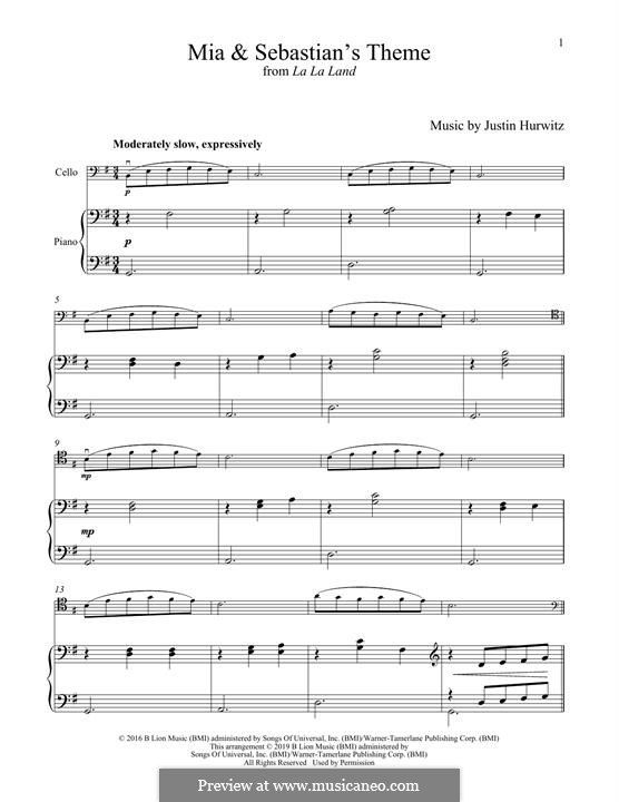 Mia and Sebastian's Theme (from La La Land): For cello and piano by Justin Hurwitz