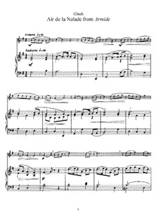 Armide, Wq.45: Air de la naïade, for flute and piano – score by Christoph Willibald Gluck