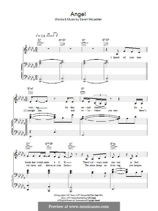 Angel: For voice and piano (or guitar) by Sarah McLachlan