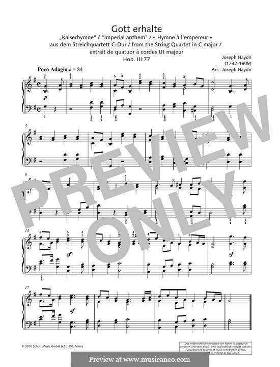 Austrian National Hymn, Hob.XXVIa/43: For piano by Joseph Haydn