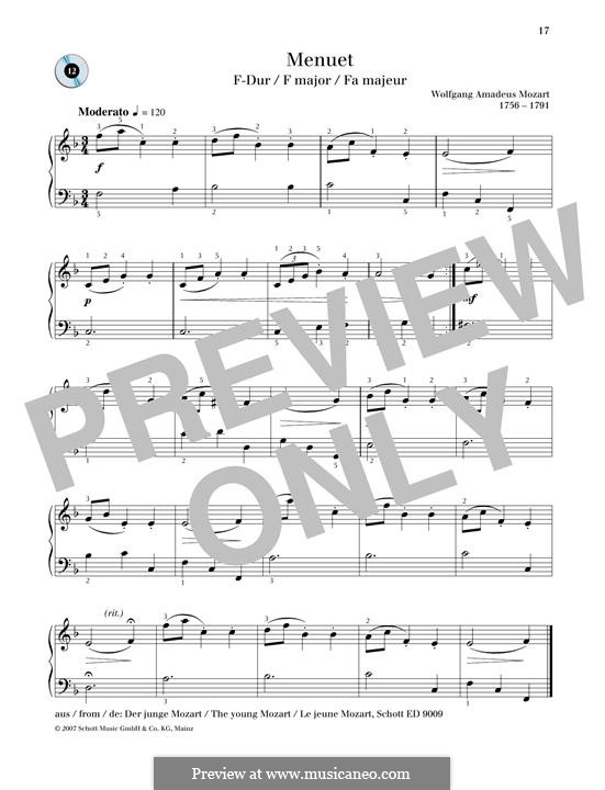 Minuet for Piano in F Major, K.2: For a single performer by Wolfgang Amadeus Mozart