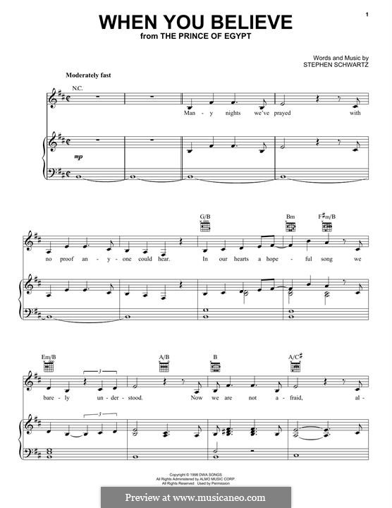When You Believe (from The Prince of Egypt): For voice and piano by Stephen Schwartz