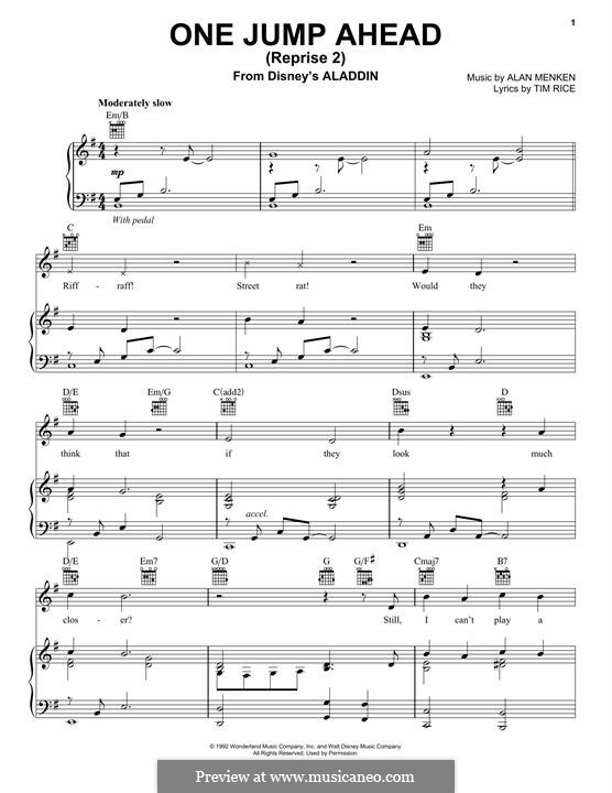 One Jump Ahead From Disney S Aladdin By A Menken On Musicaneo