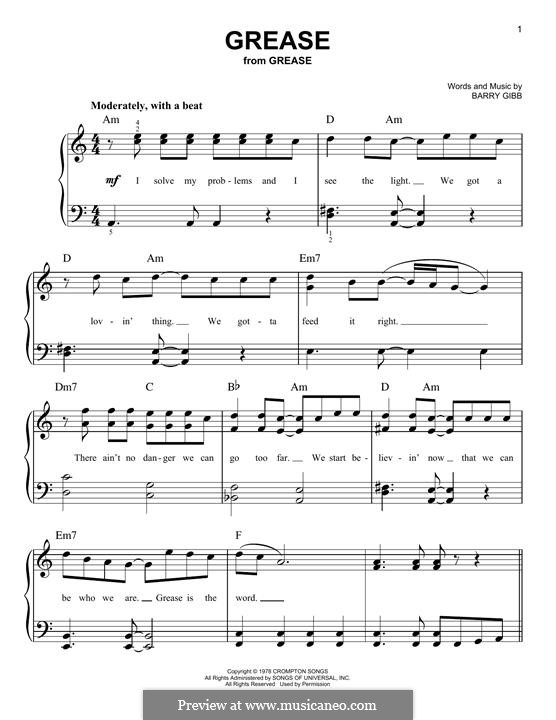 Grease (Frankie Valli) by B. Gibb sheet music on MusicaNeo