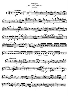 Six Duets for Two Flutes, Op.59: Flute II part by Benoit Tranquille Berbiguier
