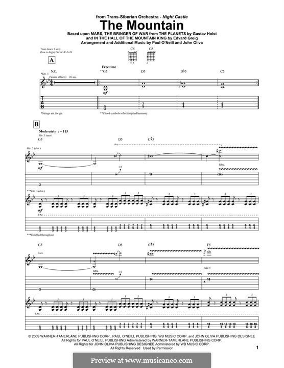 The Mountain (Trans-Siberian Orchestra): For guitar with tab by Edvard Grieg, Paul O'Neill, Jon Oliva