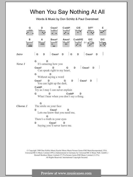 When You Say Nothing at All (Alison Krauss & Union Station): Lyrics and chords by Don Schlitz, Paul Overstreet