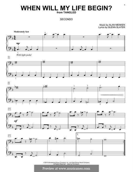 When Will My Life Begin? (from Disney's Tangled): For piano four hands by Alan Menken