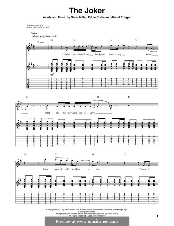 The Joker (Steve Miller Band): For guitar by Ahmet Ertegun, Eddie Curtis, Steve Miller