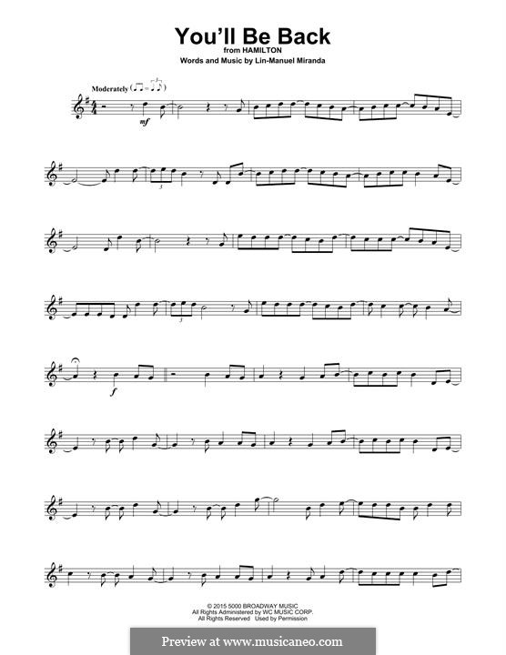 You'll Be Back (from 'Hamilton'): For violin by Lin-Manuel Miranda