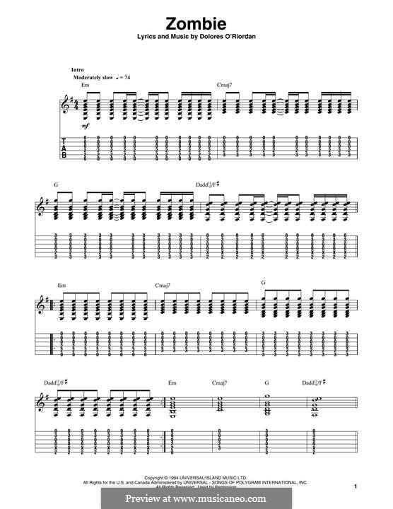 Zombie (The Cranberries) by D. O'Riordan - sheet music on MusicaNeo