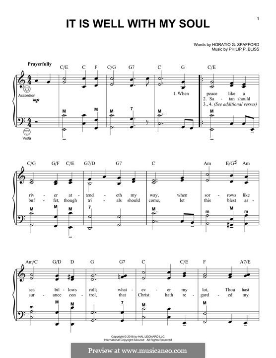 It Is Well with My Soul (Printable scores): For accordion by Philip Paul Bliss