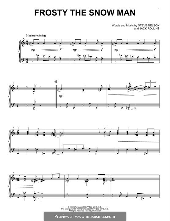 Frosty the Snow Man, for Piano: For a single performer by Jack Rollins, Steve Nelson