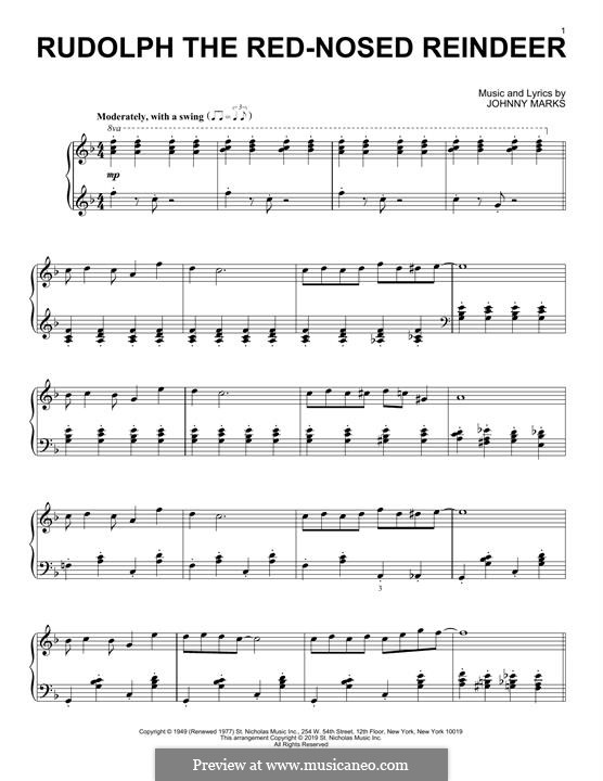 Rudolph the Red-Nosed Reindeer (Piano version): For a single performer by Johnny Marks