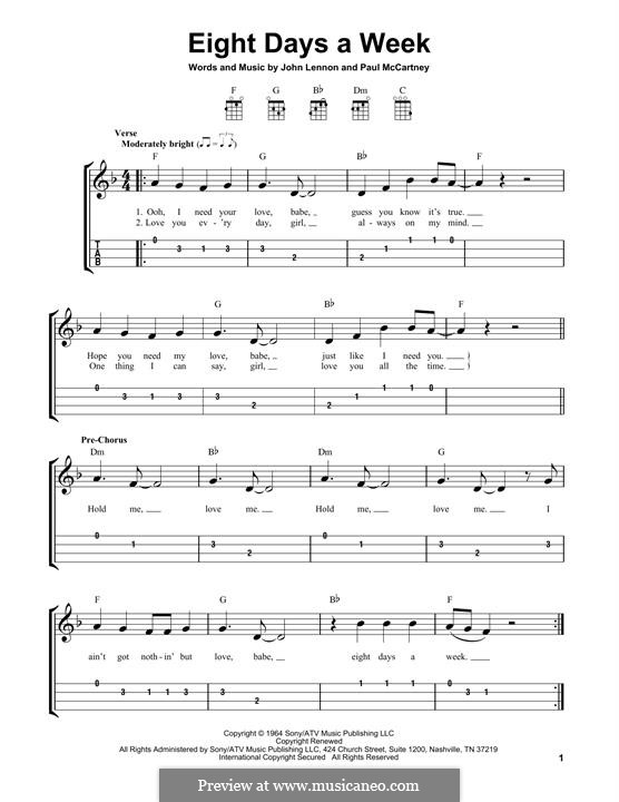 Eight Days a Week (The Beatles): For ukulele by John Lennon, Paul McCartney