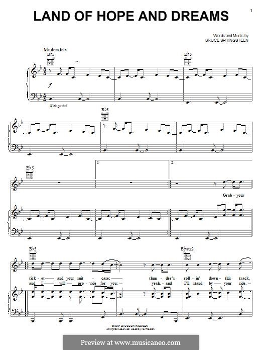Land of Hope and Dreams by B. Springsteen sheet music on MusicaNeo