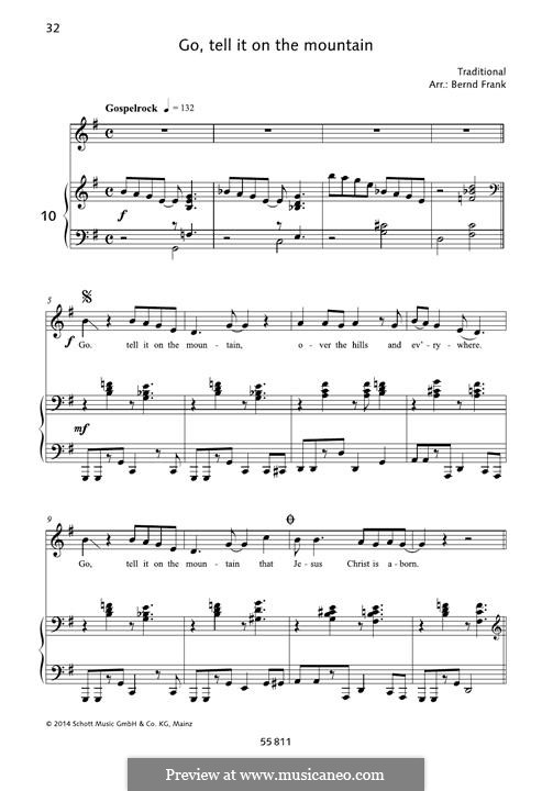 Go, Tell it on the Mountain (Printable Scores): For voice and piano by folklore