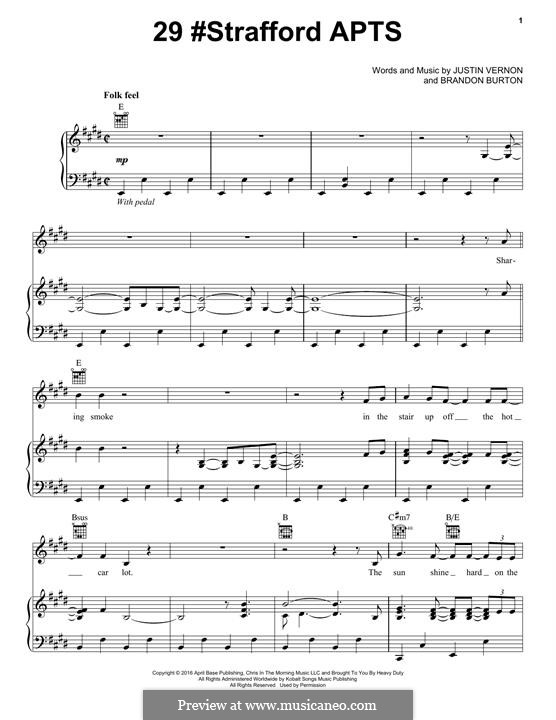 29 Strafford APTS (Bon Iver) by J. Vernon sheet music on MusicaNeo